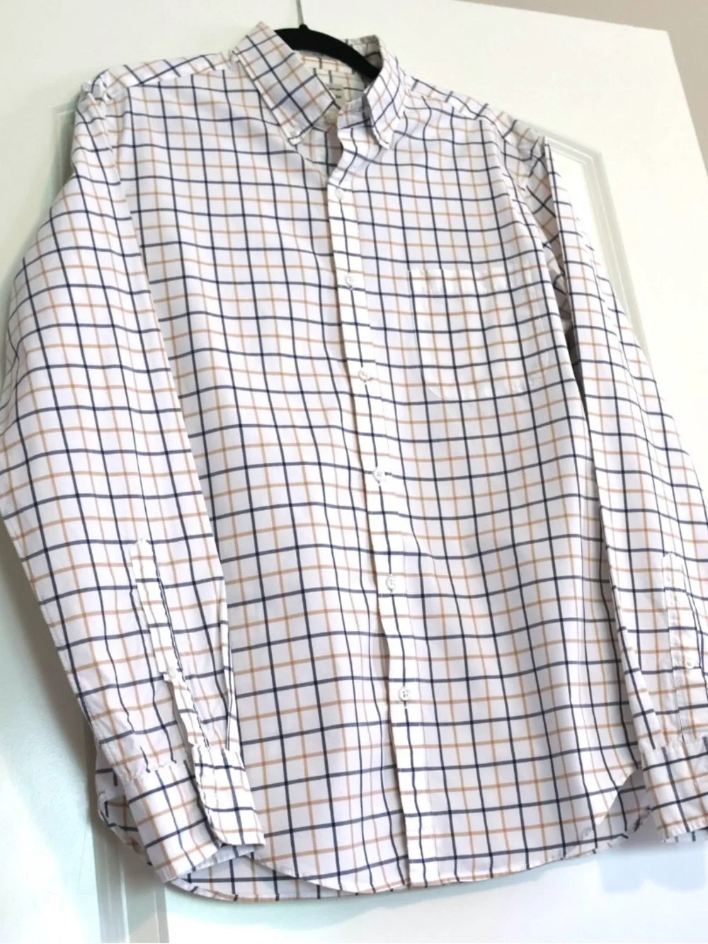 J.Crew Men’s Cotton Windowpane Plaid Button Down Shirt M Navy Tan Preppy